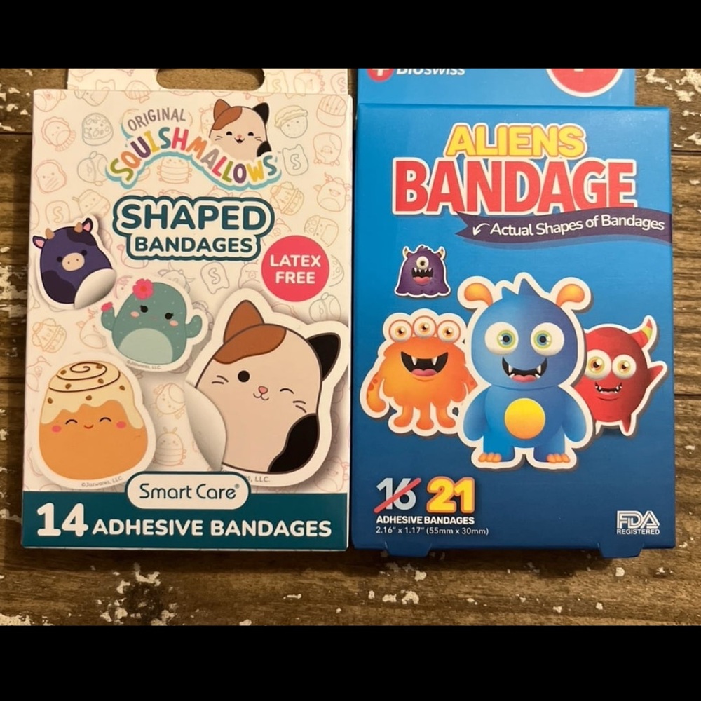 Squishmallows & Aliens Fun Shaped Bandages For Kids, Bundle